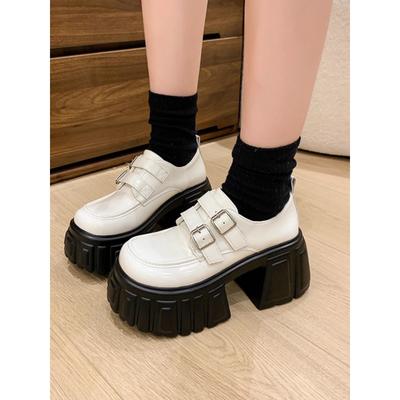 Женские кожаные туфли 8 см в британском стиле с металлической цепочкой, женские туфли на платформе больших размеров 34-39, лоферы для дома, офиса, платья