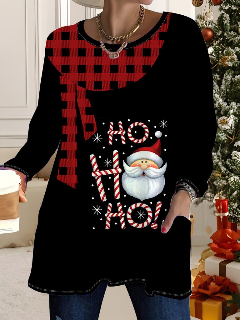 2025 Autumn Winter New Plus Size Women's Tops, Christmas 3D Print Fashion Crew Neck Long Sleeve T-Shirts