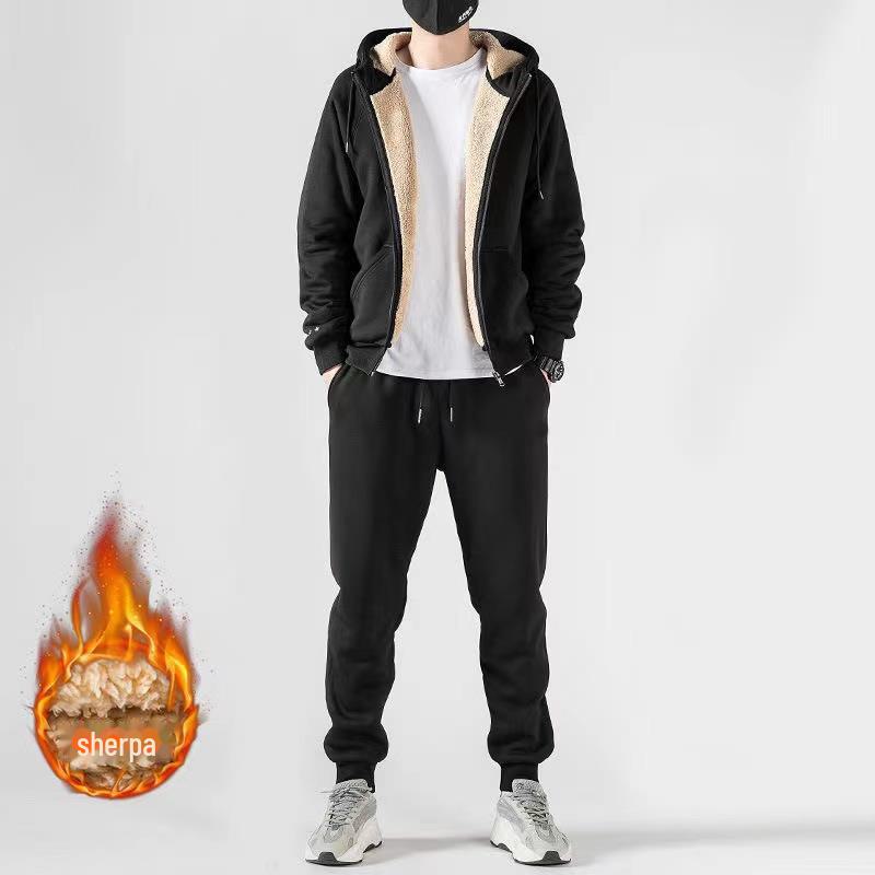 Мужской свободный однотонный свитер-костюм - теплый повседневный комплект из двух предметов с кардиганом и брюками