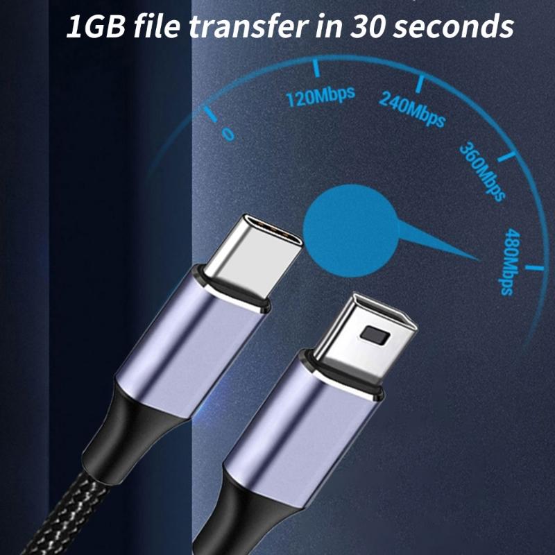 1m Type C To USB 5Pin Charging Cord Nylon Braided Data Cable 480Mbps Data Transfer Wire Line Support OTG Function