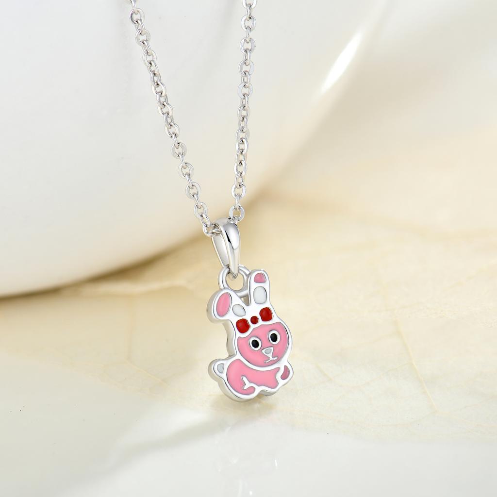 QX 925 Sterling Silver Bunny Rabbit Enamel Pendant Necklace Cute Animal Charm Necklace for Women Custom Made