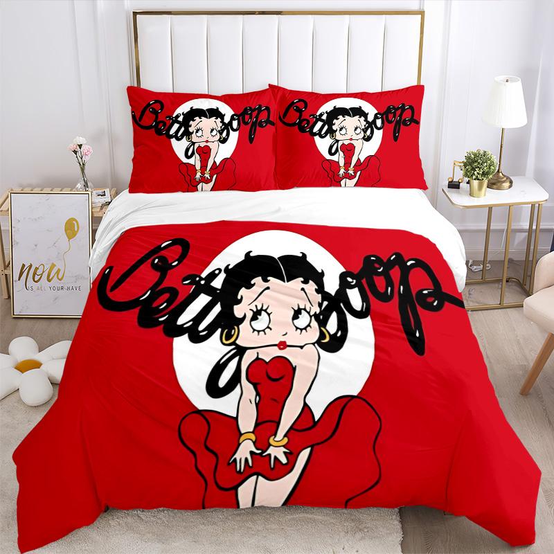 Betty Boop Iconic Cartoon Print 3Pcs Bedding Setduvet Cover With 2 Bedropillowcase Home Birthday Gift