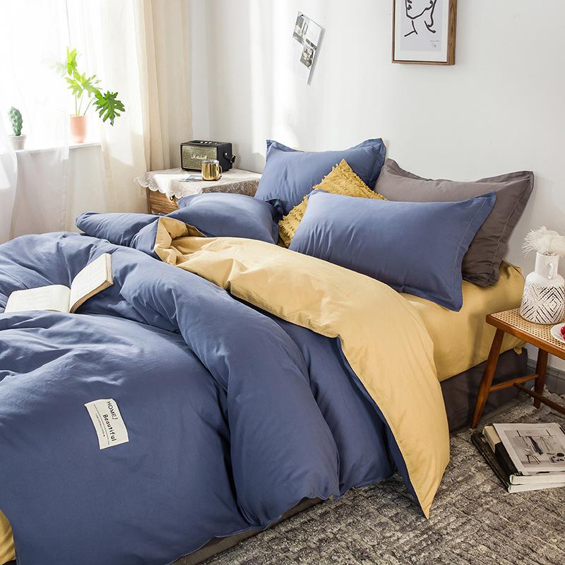 Ins стиль, сплошной цвет, хлопковая простыня из четырех предметов, пододеяльник, кровать из чистого хлопка, двойное одеяло, комплект из трех предметов