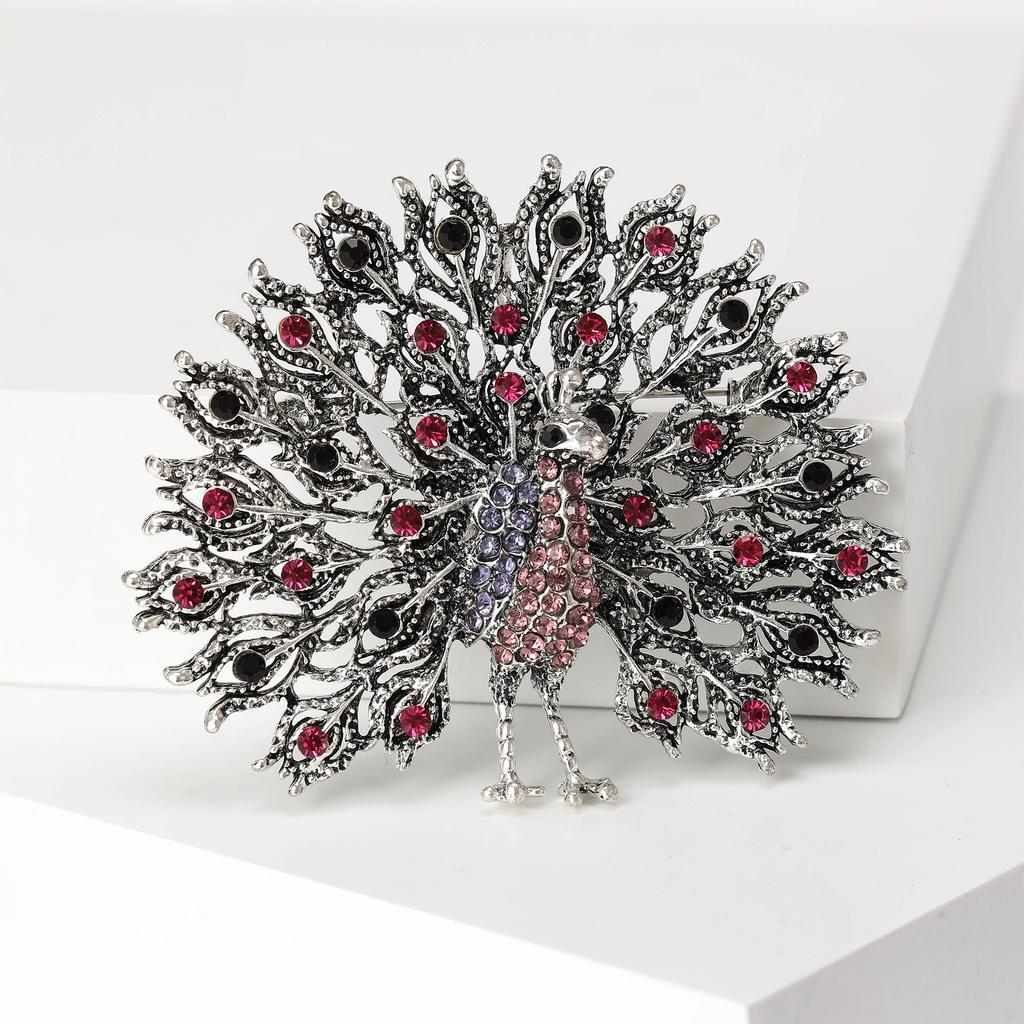 Mulitcolor Rhinestone Peacock Brooches Pins for Women Badge Jewelry Accessories