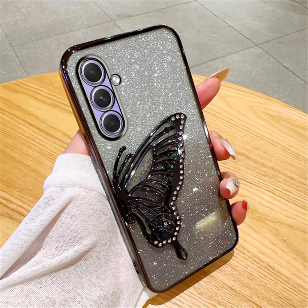 Градиентный Блестящий Чехол-Книжка с Бабочкой и Жидким Песком для Samsung A15 A35 A55 A25 A05S A54 A34 A24 A14 A13 A33 A53 Мягкий Силиконовый Чехол