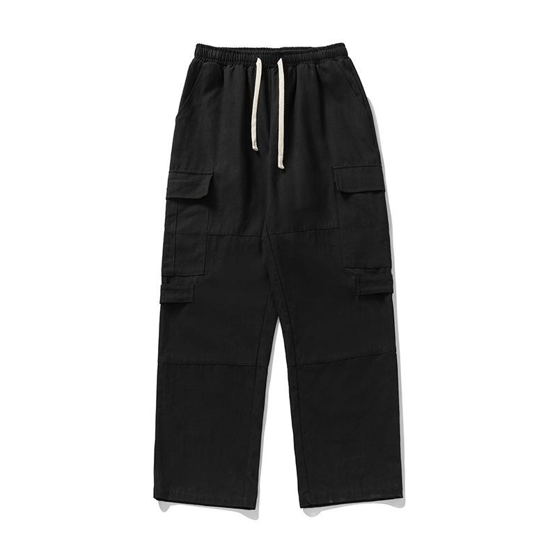 Trendy Men's Wide-leg Cargo Pants, Elastic Drawstring Waist Multi-pocket Pants, Streetwear Pants for Daily Wear & Casual Outings