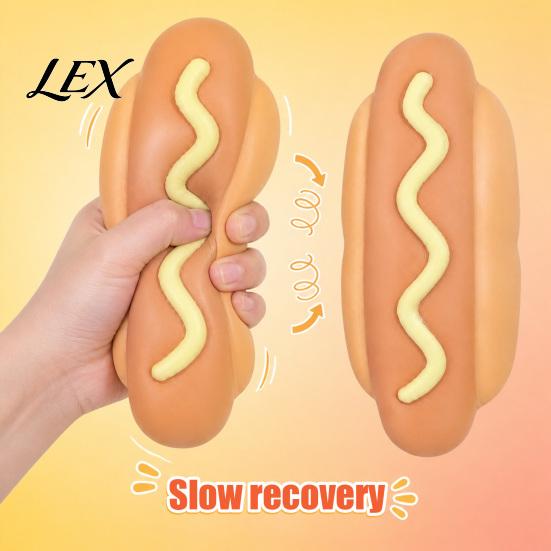 Funny Desk Accessories for Men Women Giant Hot Dog Squeeze Toy, 8.3" Slow Rising Realistic Food Shaped Cute Desktop Decorations Work Soft Stress Ball,