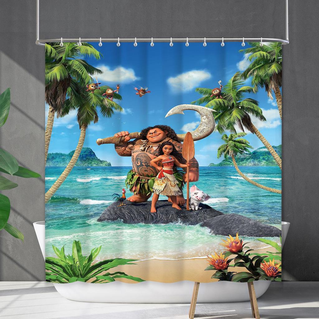 Shower Curtain Waterproof And Mildew-Proof Coconut Tree Beach Beach Bathroom Shower Curtain Shower Curtain Partition Curtain Free Punching