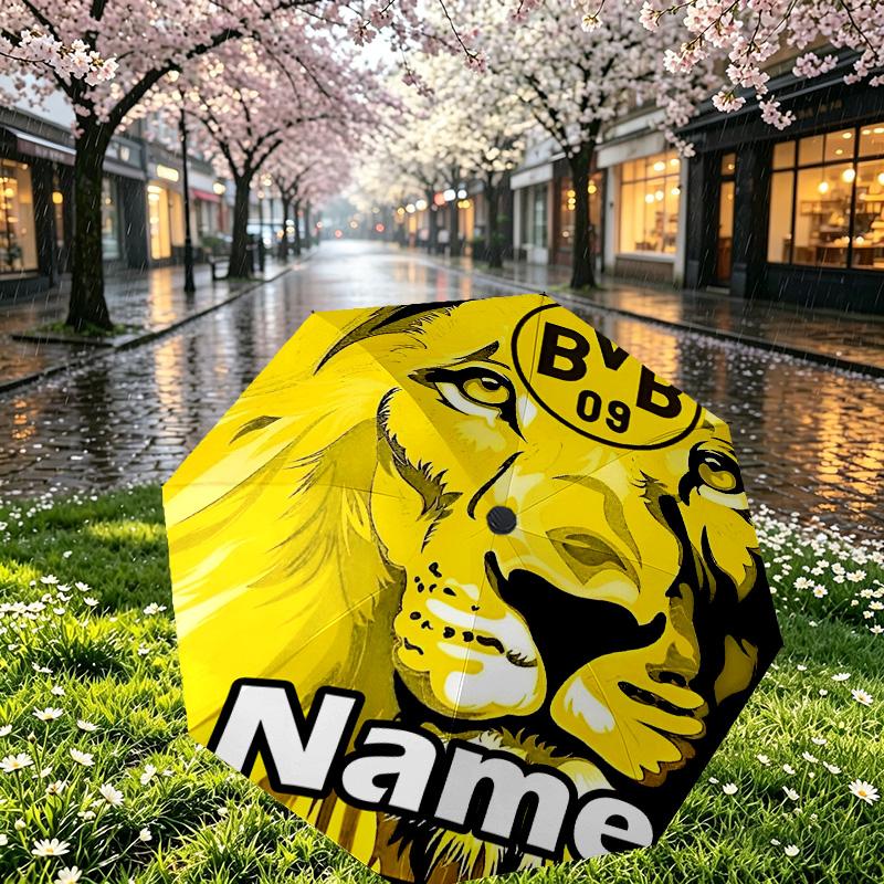 Custom Name Personalized Borussia Dortmund Print Umbrella, Auto Open Close, 8‑Rib Sturdy Frame, Commute Camping Hiking Use, Birthday Gift