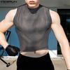 Mens Summer Sleeveless Mesh Sheer See Through Short Tank Tops