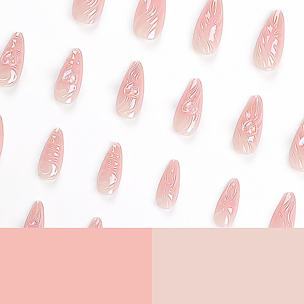 24 Pieces Aurora Nail Piece Wearing Nail Piece 3D Three-dimensional Water Ripple Nail Piece Nail Patch Short Tip Nail False Nail