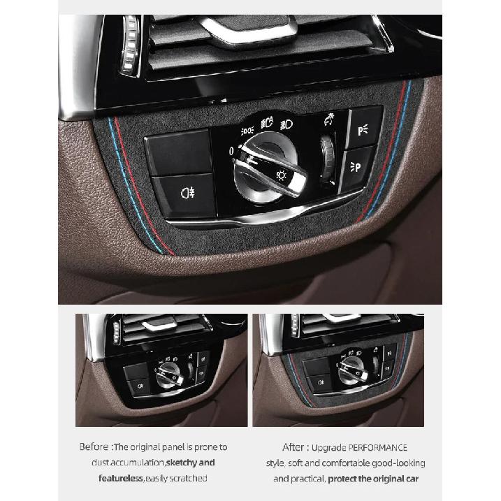 For BMW 5 Series G30 G38 G01 G08 5 6GT X3 X4 530i 540i Car Headlight Switch Knob Trim Frame Sticker Suede Interior Accessories