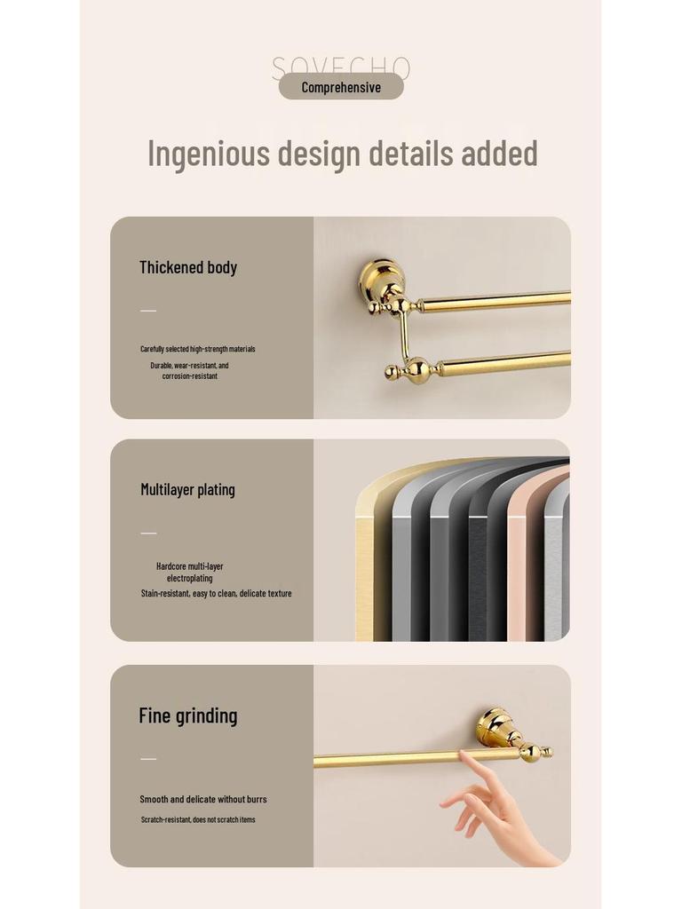Gold Chrome Plated American Style Towel Rack Set - Retro Bathroom Accessories
