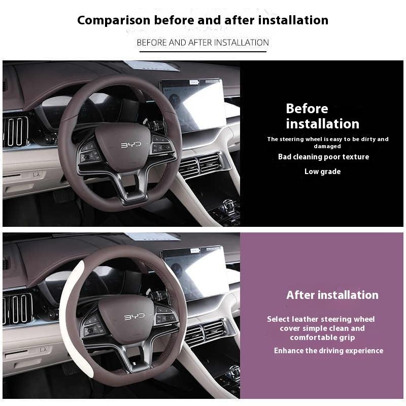 For BYD Song Plus DMI Seal U Sealion 6 Steering Wheel Cover Hand-Stitched Anti-Slip Leather Interior Car Accessories