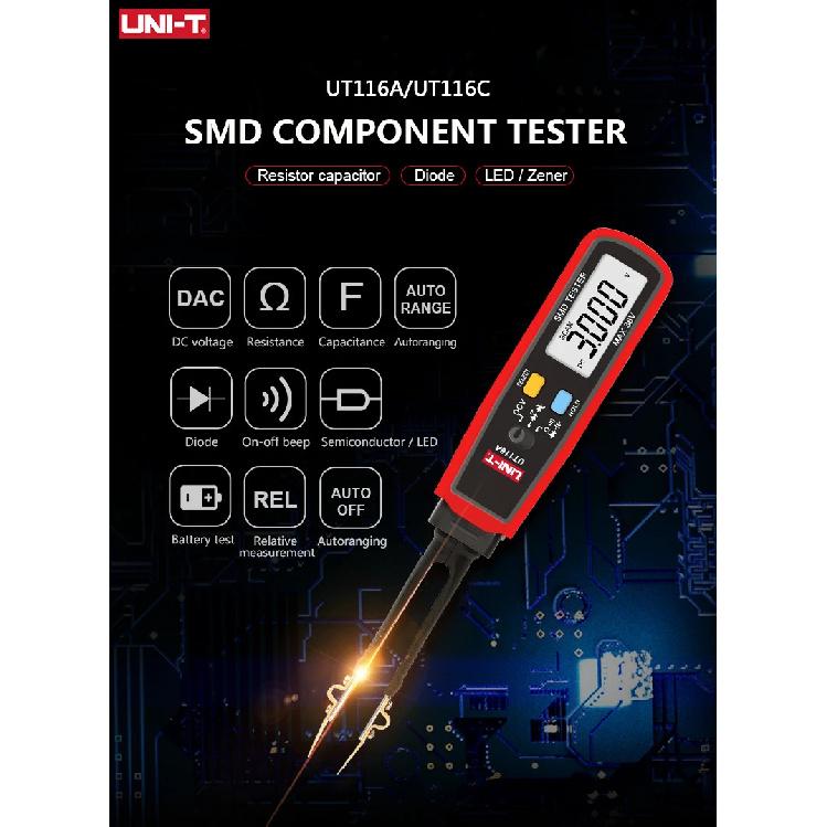UNI-T SMD Tester UT116C UT116A Resistance Tester Rotable LED Diode Resistor Battery Test Capacitor Tester