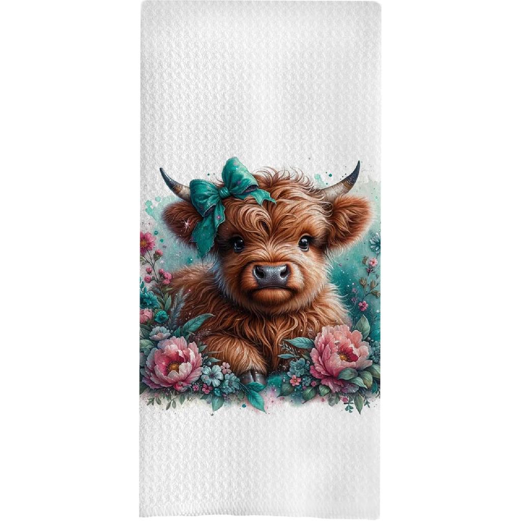 Highland Cow Bathroom Kitchen Towels - Hello Sweet Cheeks Western Bathroom Kitchen Decor,Farmhouse Western Cow Decorative Hand Towels 16x24, Funny