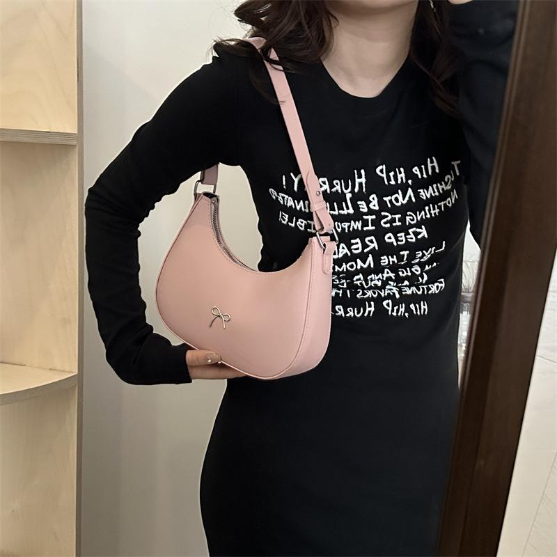 Crescent Shoulder Bag PU Leather Hobo Handbag Cute Bow Tote Bag Purses Underarm Purse for Women Girls