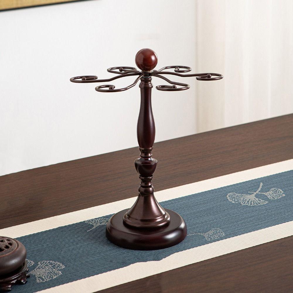 Wooden 6 Bottles Wine Glass Rack Freestanding Space Saving Glasses Wine Racks Large Capacity High-Stem Glass Holder Dining Room