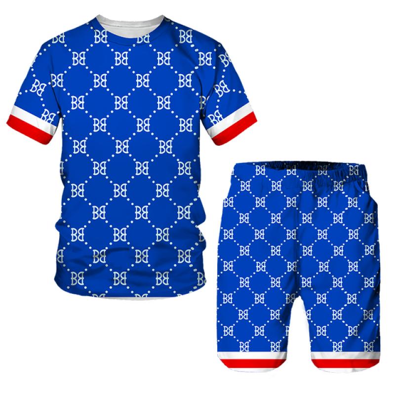 Summer Beach Brand Luxury 3D Printing Men Sets Two Piece Outfits Sets Casual Tracksuit Men's T-shirt Suit Streetswear Tshirt Set