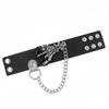 Solid Color PU Leather Bracelet Adjustable Wide Chain Bracelet Dark Style Skull Wristband  Unisex