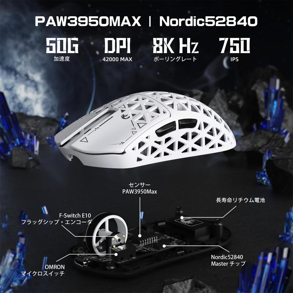 MAMBASNAKE M5 Ultra Беспроводная игровая мышь из углеродного волокна, Беспроводная Nordic52840, Сверхлегкая 39 г±3 г (PAW3950MAX), 8000 Гц, 2,4 г/Bluetooth/USB-C,