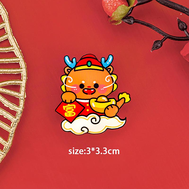 Креативная брошь в виде дракона в китайском стиле, мультяшный милый дракон, акриловая брошь-благословение, значок на лацкан, ювелирное украшение в подарок на Новый год