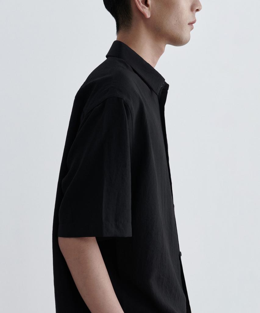 MUSINSA STANDARD Relaxed Linen-Like Short Sleeve Shirt [Black]