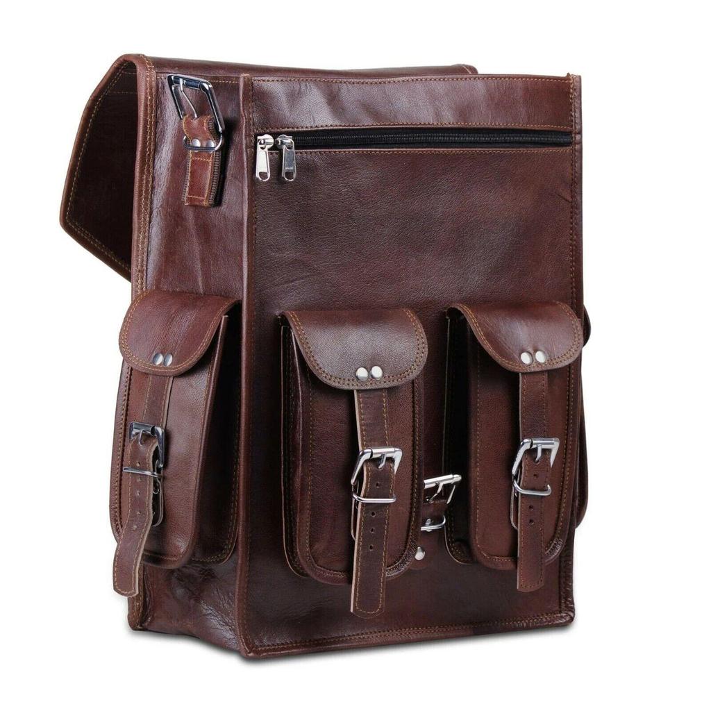 Men's Women's Vintage Brown Genuine Leather Backpack Bag Laptop Satchel Rucksack