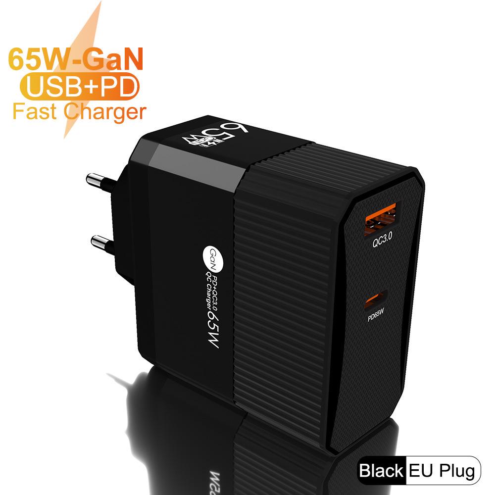 Быстрое зарядное устройство GaN 65 Вт QC3.0 для телефонов и планшетов, стандарт ЕС