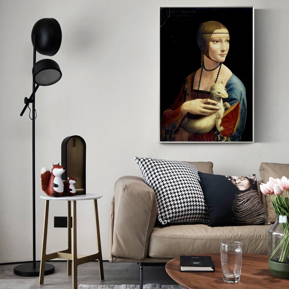 Lady with Ermine, Reproduction Paintings On Canvas On the Wall of Leonardo Da Vinci, Famous Canvas, Wall Art, Home Decor, Background