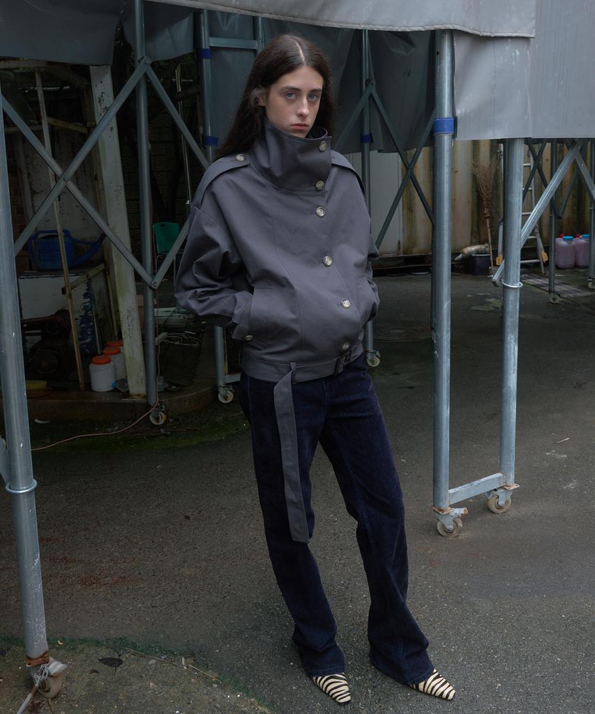 KIJUN Belted Half Trench Jacket_Charcoal Gray