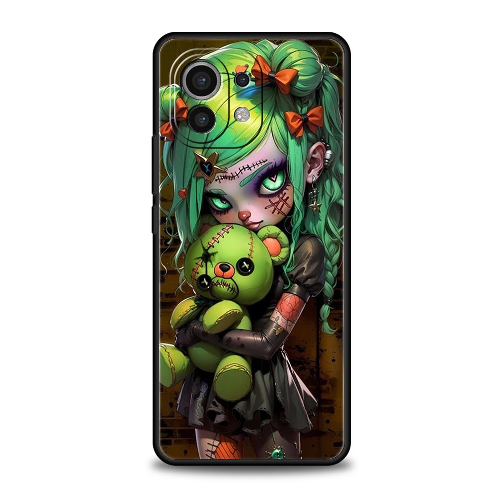 Чехол для телефона для Xiaomi Poco F7 F6 F5 F4 F3 X7 X6 X5 X4 X3 NFC M4 C51 C55 GT Pro Мягкий ТПУ Темный Милый Кукла Девушка Искусство Креативный