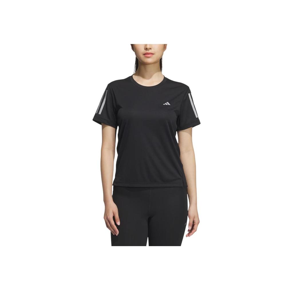 adidas Футболка для бега с круглым вырезом, быстросохнущая, охлаждающая, женская, топы, черная, темно-серебристо-серая, JZ2200