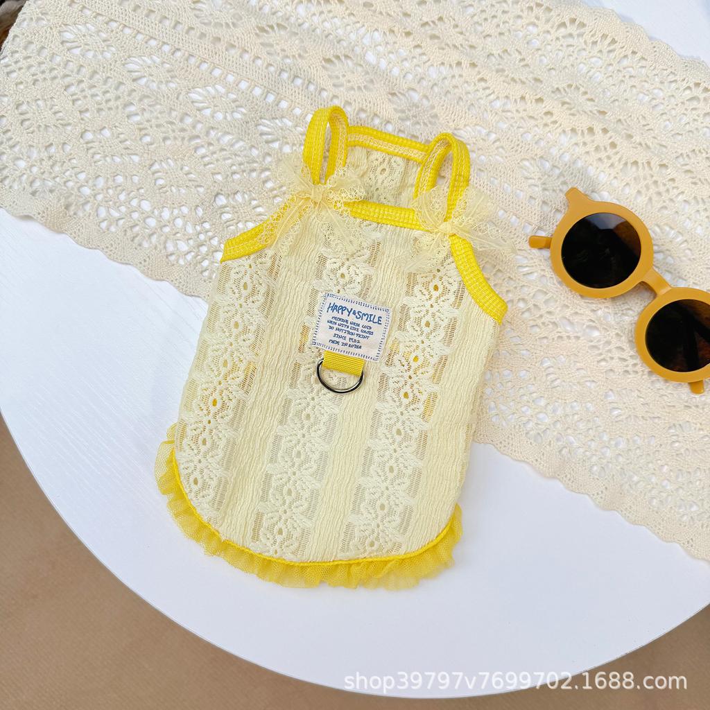 Summer Thin Breathable Suspender Pet Clothing Dog Clothes Cat Hollow Retro Lace Anti-hair Loss
