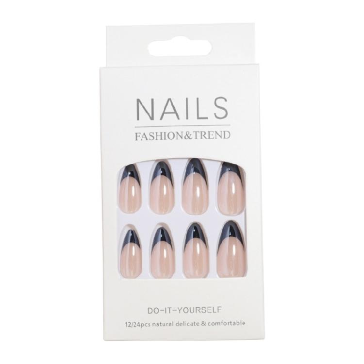 24 шт. Стильные накладные ногти Френч Накладные Ногти Средние Миндаль Накладные Ногти Полное Покрытие Press on Nail Маникюр Ногтевой Дизайн
