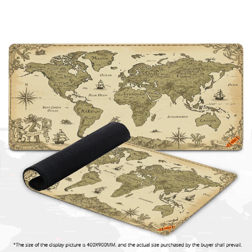 XXL Игровой коврик для мыши Винтажная старая карта мира Deskmat Нескользящая резина Морской корабль Арт Коврик для клавиатуры ПК Игровой Mausepad