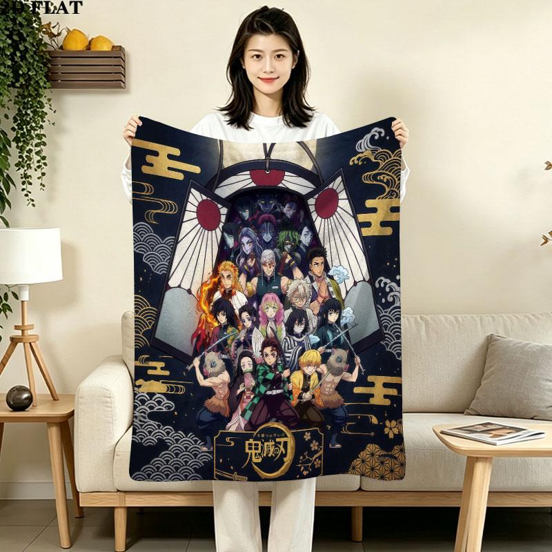 1PC Demon Slayer Patterned Flannel Blanket Suitable For All Seasons For Home Decor Warmth And Comfort Gifts Holiday Present