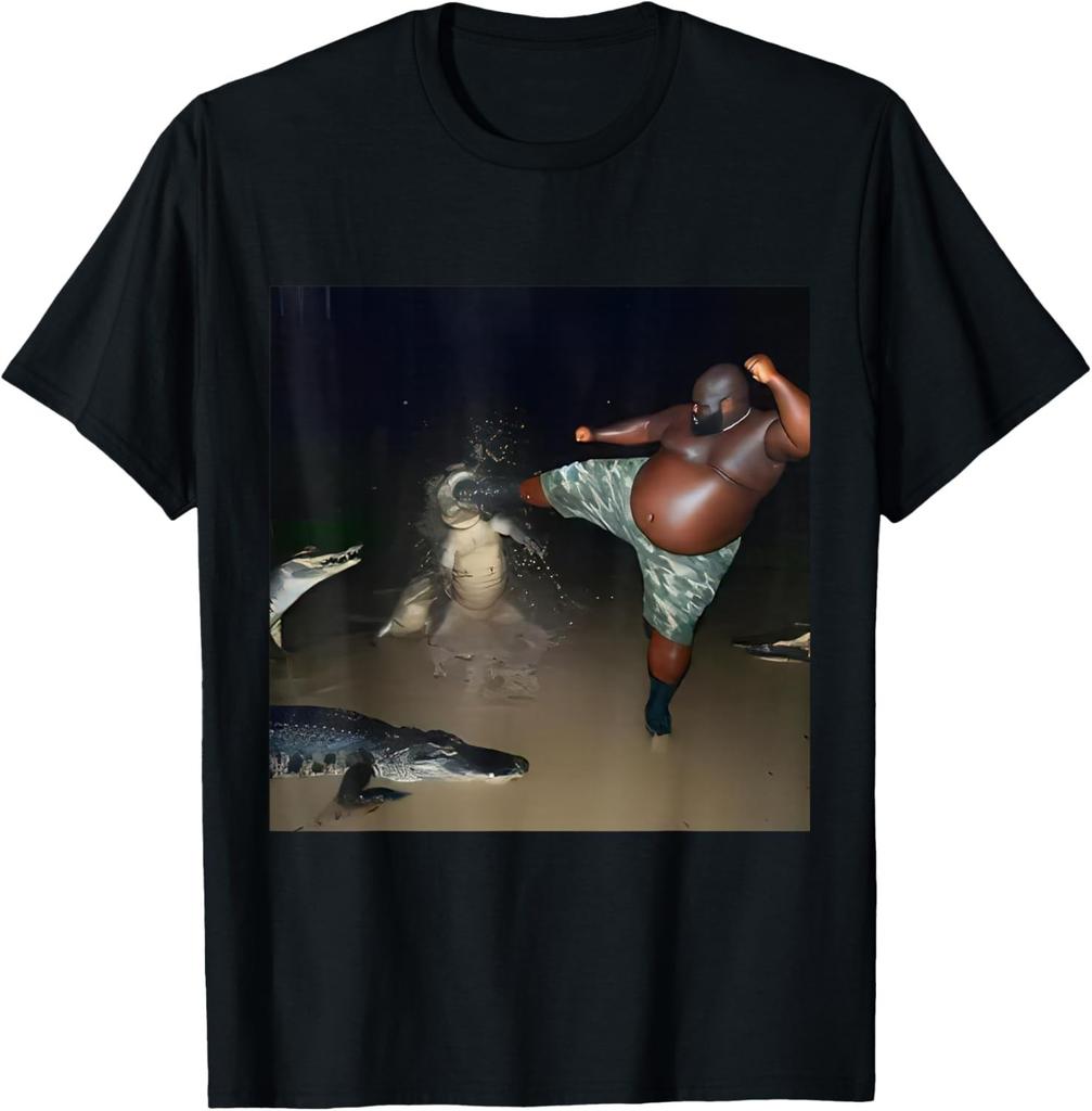 Man Kick Alligator in Swamp Funny Oddly Specific Meme T-Shirt unisex T-Shirt