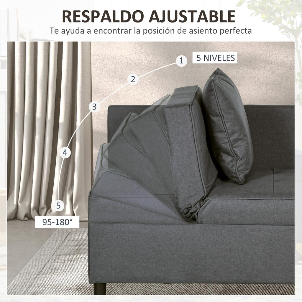 1-Seater Sofa Bed with Adjustable Backrest Single Armchair Bed with Pillows for Bedroom Apartment Grey