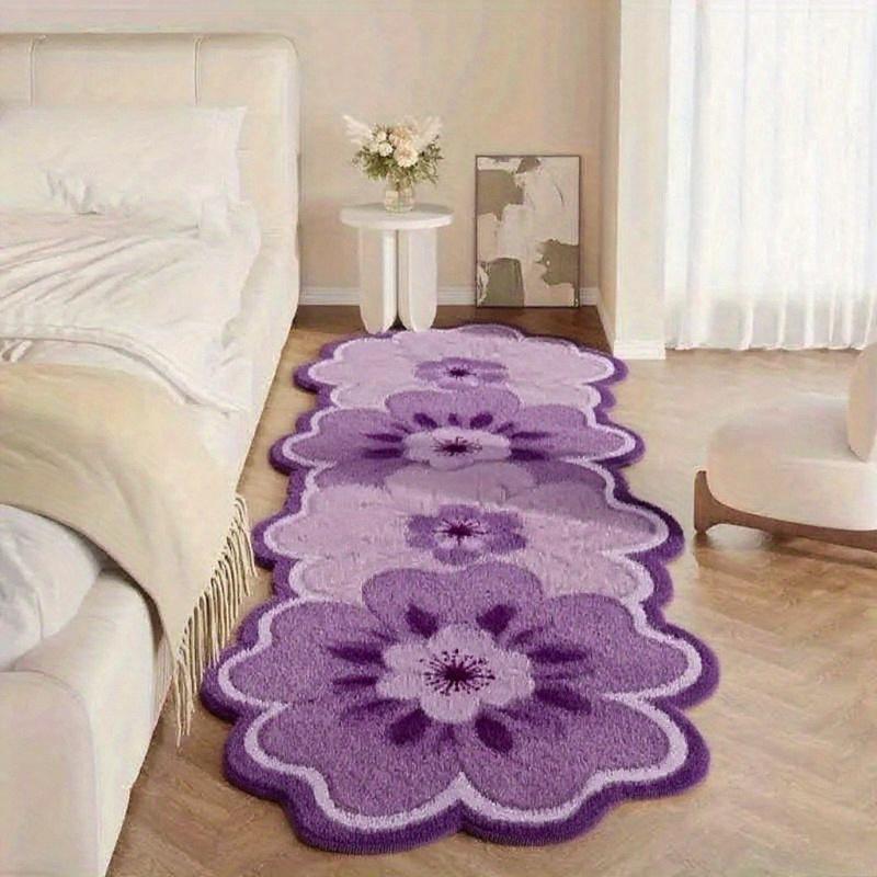 Pink Floral Thick Plush Rug Irregular Shape Soft Fluffy Carpet For Bedroom Bedside And Living Room Floor Mat