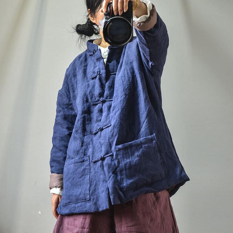 Johnature Женские парки в китайском стиле с пуговицами-стойками, однотонные карманы, осень-зима