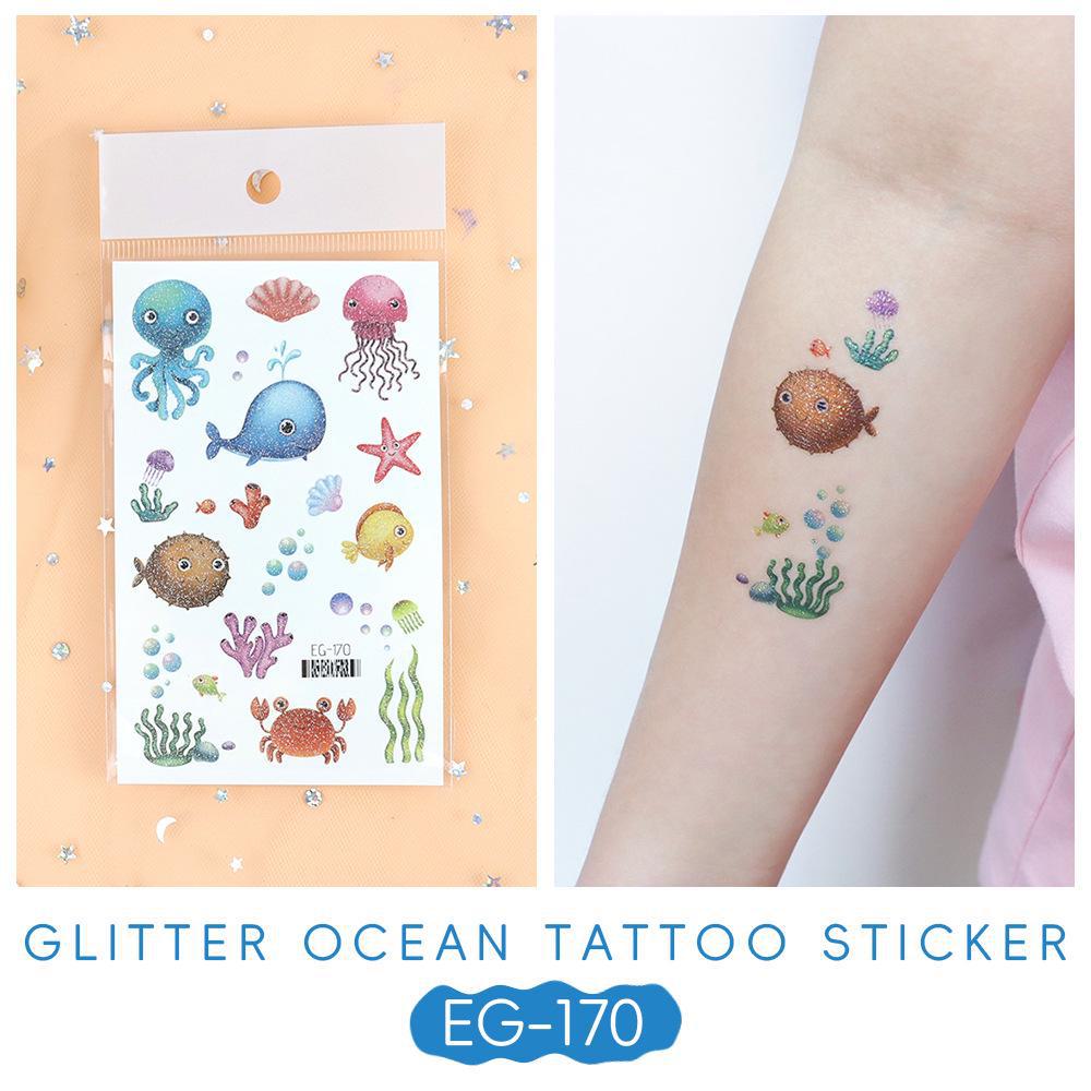 2023 Ruikalong водонепроницаемые блестящие морские животные мультфильм татуировки наклейки для детей