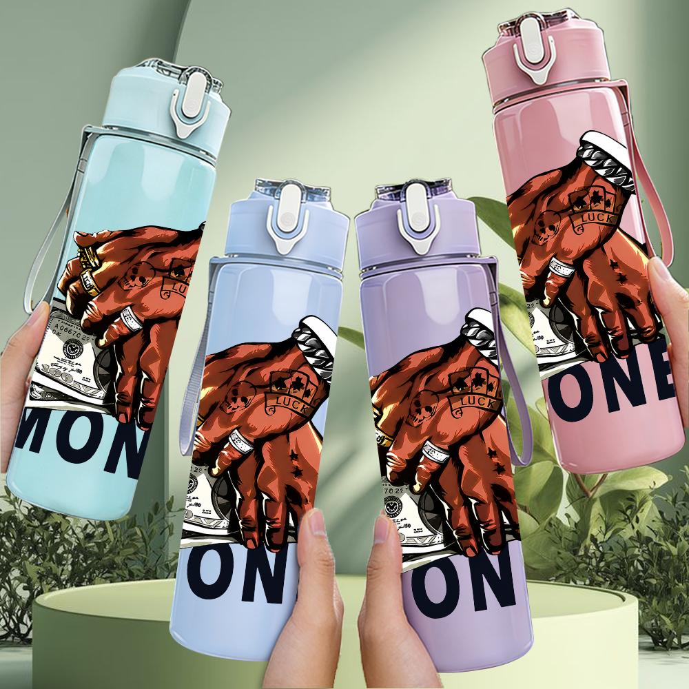1PC Stacked Cash Money Graphic 750ml Color Plastic Water Bottle Leakproof Flip Straw Lid For Sports Office Home Use