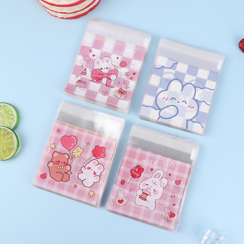 100Pcs Rabbit Bear Candy Bag Cartoon Transparent Plastic Self-adhesive Bag Cookie Wedding Birthday Party Decor DIY Gift Pouch