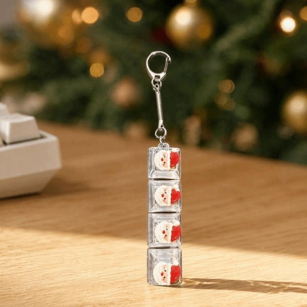 Transparent Dual-Tone Decompression Button Toy 4-Key X-mas Keyboard Keychain Desktop Decoration