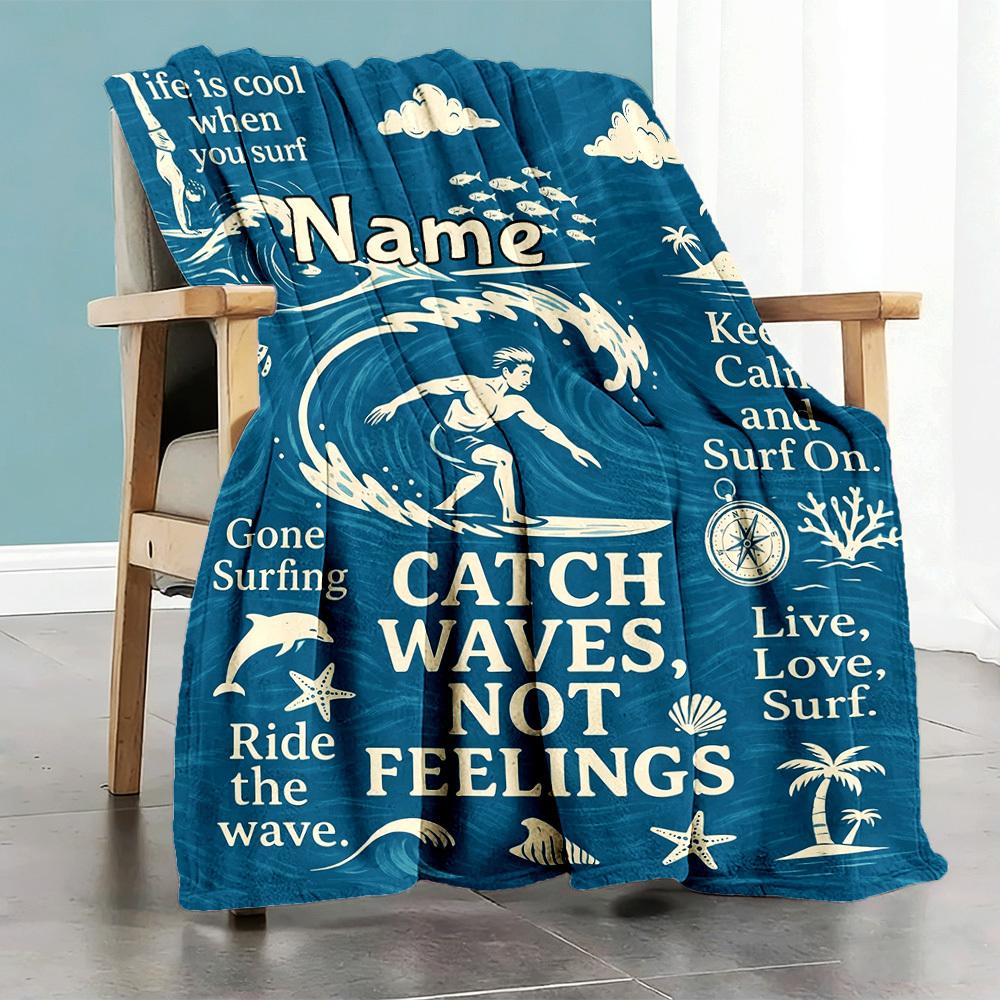 Surfing Theme Home Blanket Customize Your Names Comfortable Soft Lightweight Allseason Multipurpose Blanket For Picnics Sofas Offices Beds Living