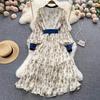Autumn Lace Vintage Fairy Dress Women Patchwork Elegant Party Midi Dress Female Bow Korean Fashion One Piece Floral Dress 2024