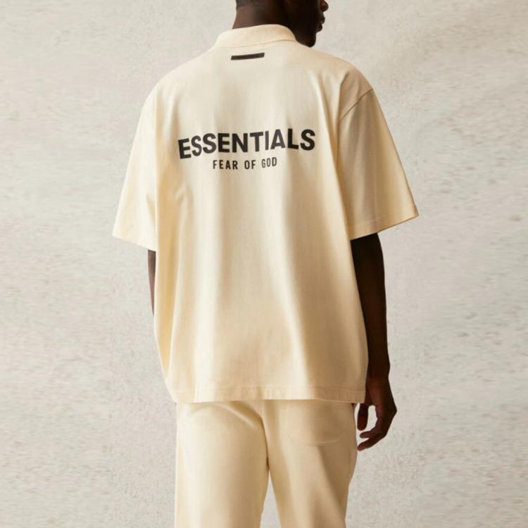 Fear of God Essentials Короткий рукав Поло SS21 С Логотипом на Спине Унисекс Топы Цвет Сливочный Крем FOG-SS21-552