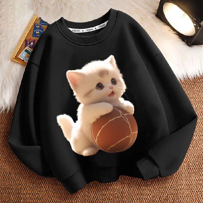 Cute Cat Hoodies for Children In Autumn and Winter, Casual Long-sleeved Round-neck Hoodies for Boys and Girls