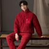 2 Pcs/Set Men Pajamas Set Round Neck Thick Sleepwear Set Loose Elastic Waist Warm Male Homecoat Set Men Homewear Top Pants Sets